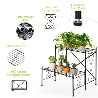 2-Tier Metal Plant Stand Garden Shelf