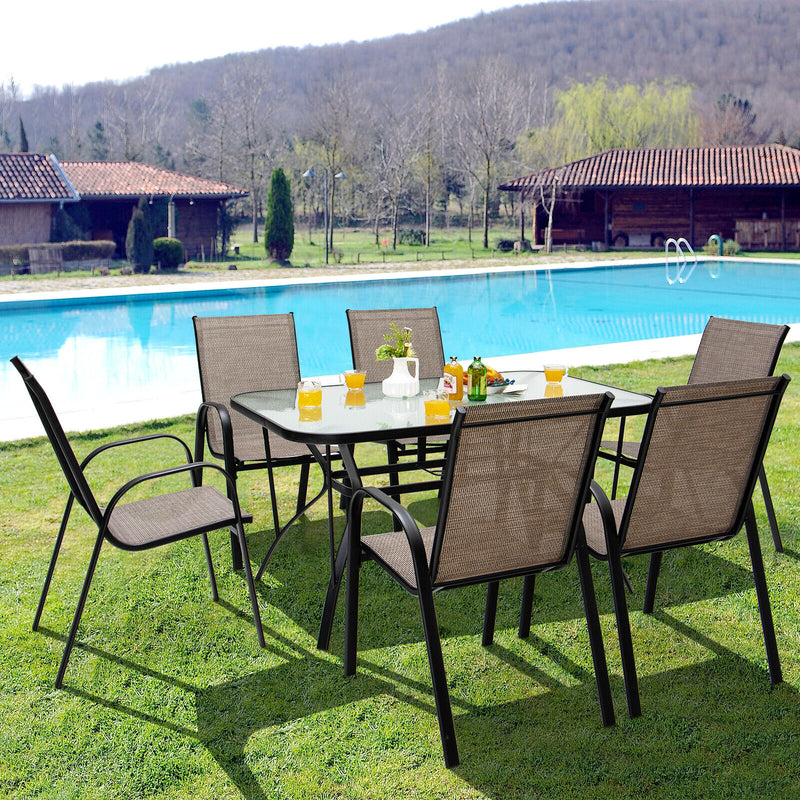 55 x 35 Inch Patio Dining Rectangle Tempered Glass Table with Umbrella Hole