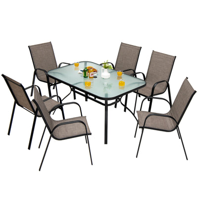 55 x 35 Inch Patio Dining Rectangle Tempered Glass Table with Umbrella Hole