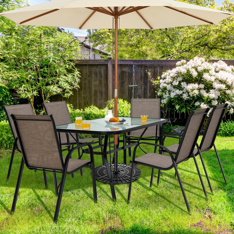 55 x 35 Inch Patio Dining Rectangle Tempered Glass Table with Umbrella Hole