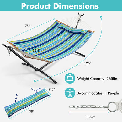 Foldable Portable Patio Hammock Swing Chair Bed with Detachable Pillow