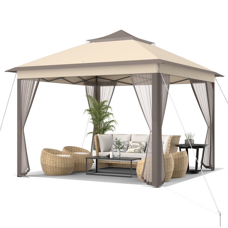 2-Tier 11 x 11 Feet Pop-Up Gazebo Tent Portable Canopy Shelter Carry Bag Mesh