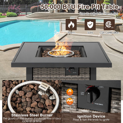 32 Inch Square Propane Fire Pit Table with Lava Rocks Cover-Gray