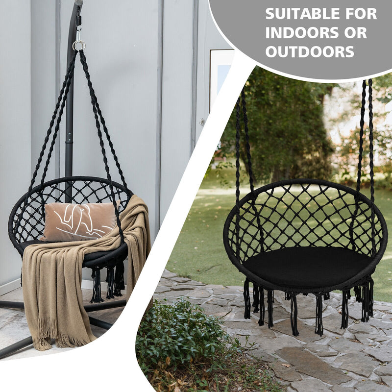 Cushioned Hammock Swing Chair with Hanging Kit-Black