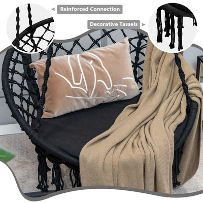 Cushioned Hammock Swing Chair with Hanging Kit-Black