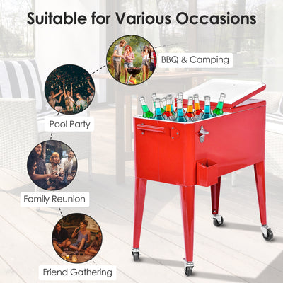 Red Portable Outdoor Patio Cooler Cart