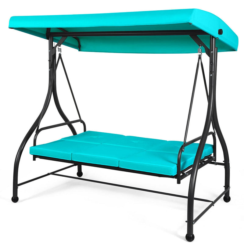 3 Seats Converting Outdoor Swing Canopy Hammock with Adjustable Tilt Canopy-Turquoise