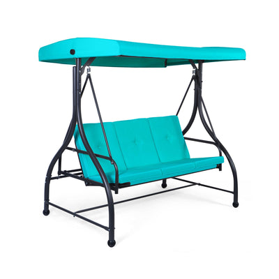 3 Seats Converting Outdoor Swing Canopy Hammock with Adjustable Tilt Canopy-Turquoise