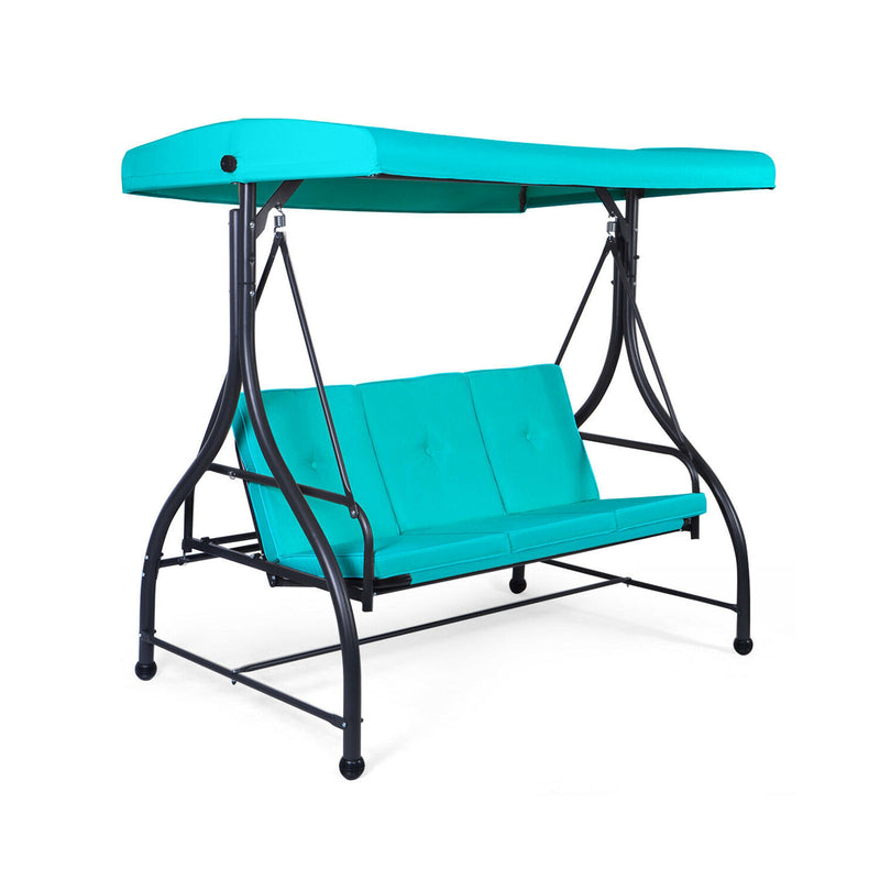 3 Seats Converting Outdoor Swing Canopy Hammock with Adjustable Tilt Canopy-Turquoise