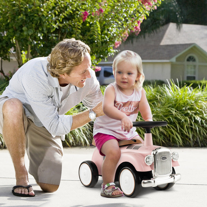 Kids Sit to Stand Vehicle with Working Steering Wheel and Under Seat Storage-Pink