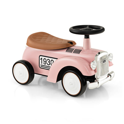 Kids Sit to Stand Vehicle with Working Steering Wheel and Under Seat Storage-Pink