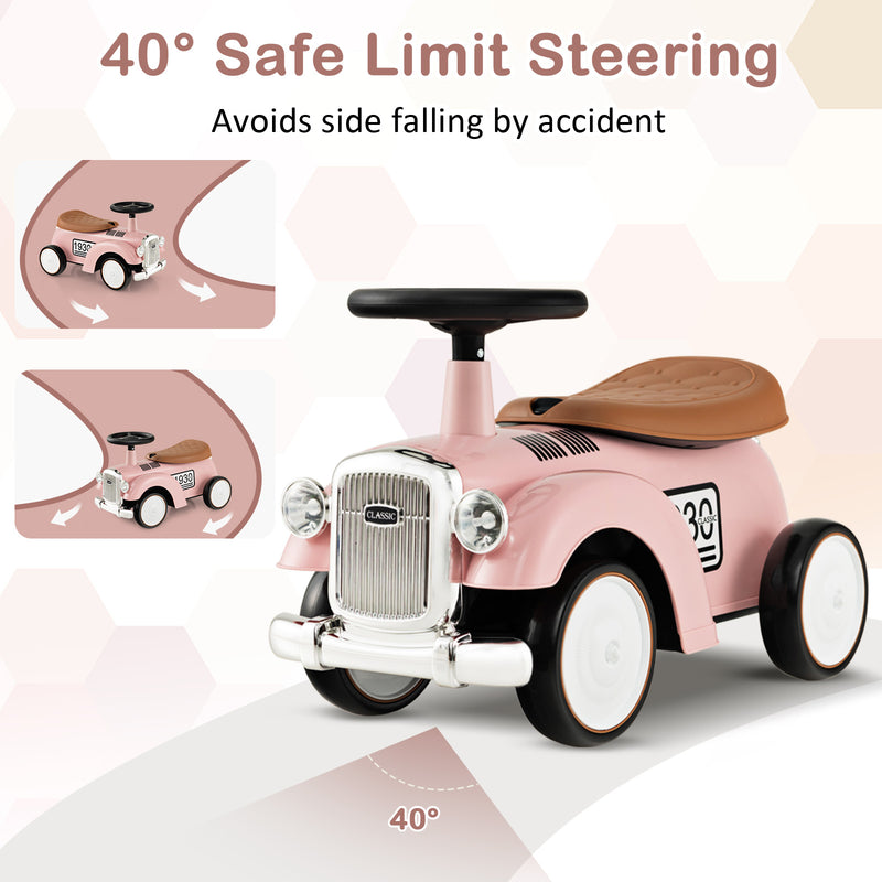 Kids Sit to Stand Vehicle with Working Steering Wheel and Under Seat Storage-Pink