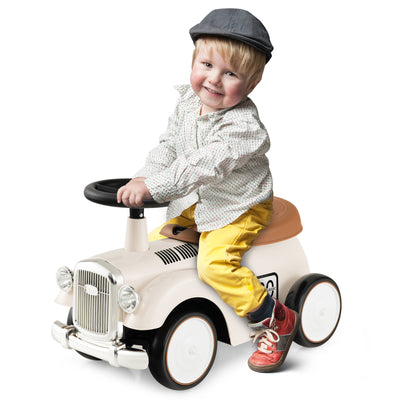 Kids Sit to Stand Vehicle with Working Steering Wheel and Under Seat Storage-White