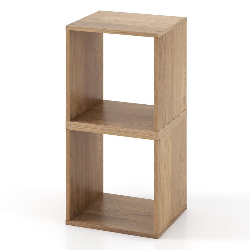 2 Cubes Stackable Bookcase for Living Room and Study-Natural