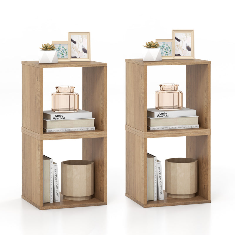 2 Cubes Stackable Bookcase for Living Room and Study-Natural