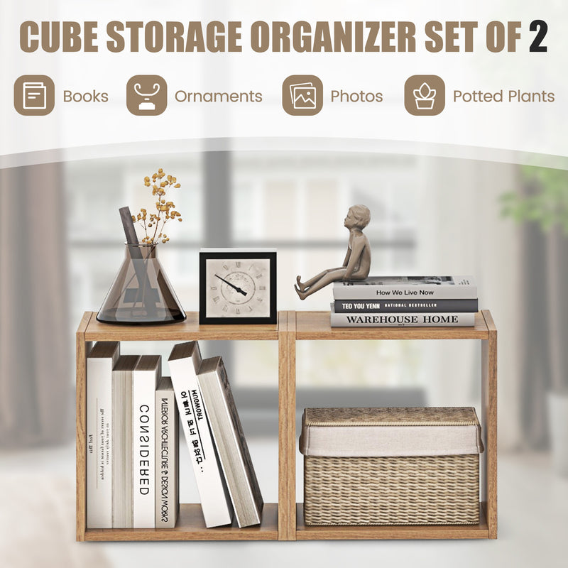 2 Cubes Stackable Bookcase for Living Room and Study-Natural