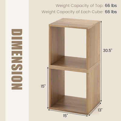 2 Cubes Stackable Bookcase for Living Room and Study-Natural