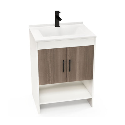 25 Inch Bathroom Vanity Sink Combo Cabinet with Doors and Open Shelf-Gray