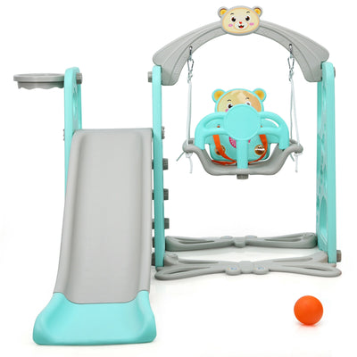 3 in 1 Toddler Climber and Swing Set Slide Playset-Green