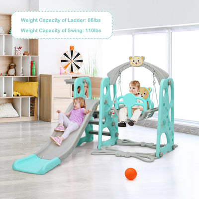 3 in 1 Toddler Climber and Swing Set Slide Playset-Green