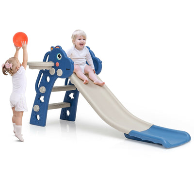 3-in-1 Kids Slide Baby Play Climber Slide Set with Basketball Hoop -Blue