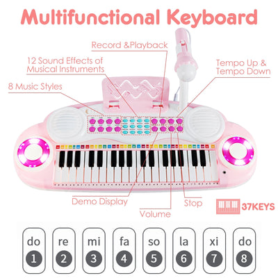 37-key Kids Electronic Piano Keyboard Playset-Pink