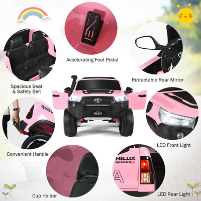 2*12V Licensed Toyota Hilux Ride On Truck Car 2-Seater 4WD with Remote Pink