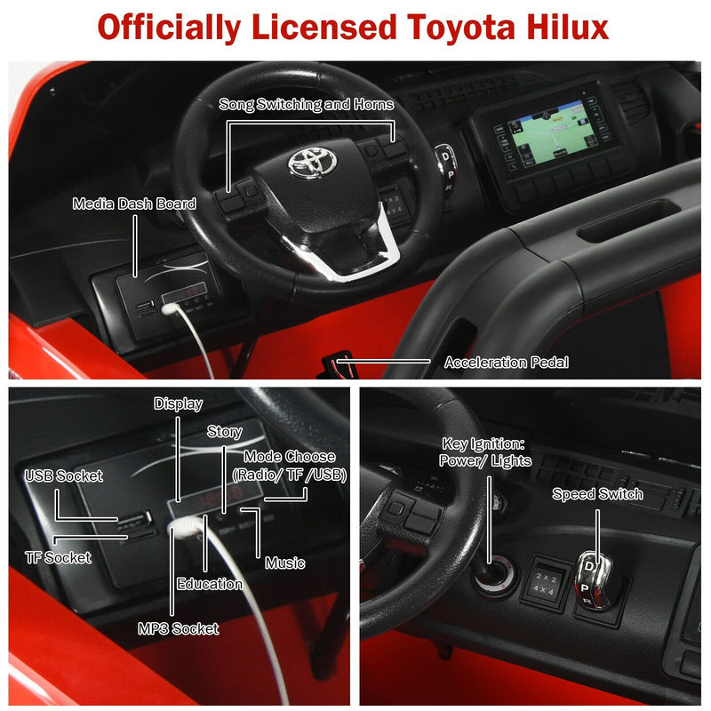 2*12V Licensed Toyota Hilux Ride On Truck Car 2-Seater 4WD with Remote Painted Red