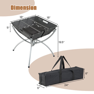 3-in-1 Camping Campfire Grill with Stainless Steel Grills Carrying Bag & Gloves-Silver