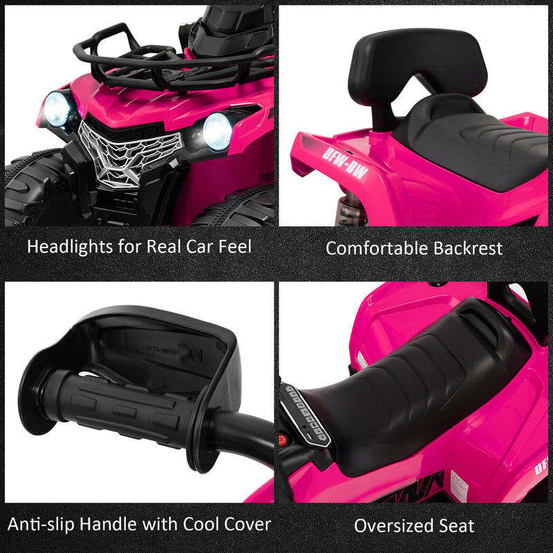 12V Kids Ride On ATV 4 Wheeler with MP3 and Headlights-Pink