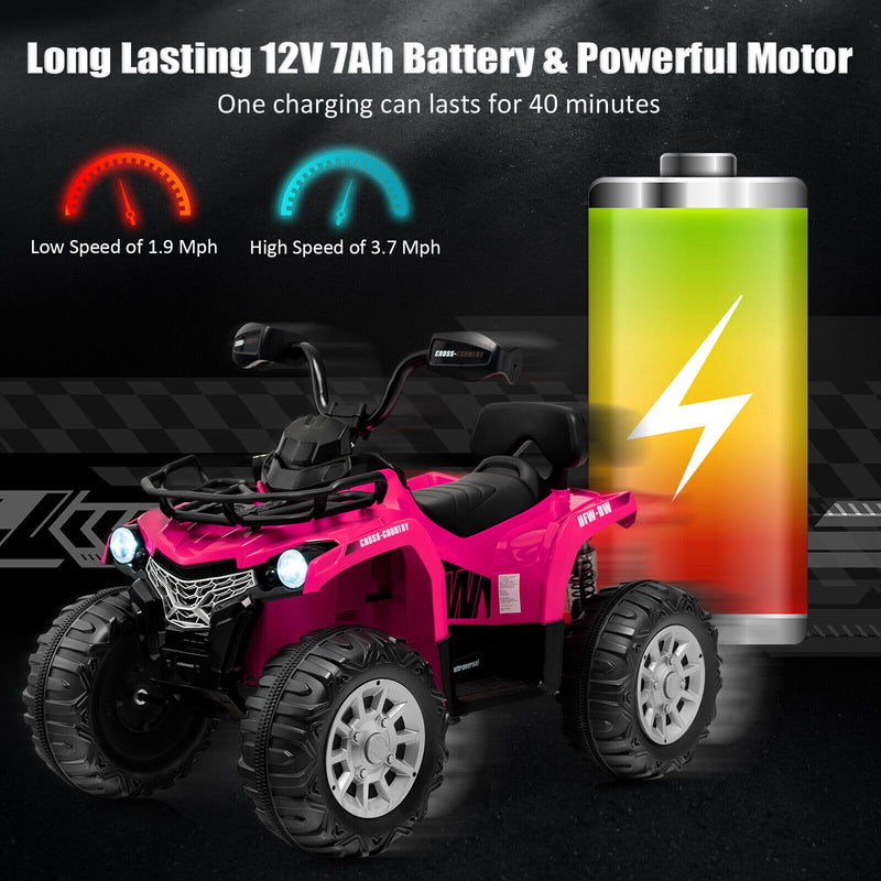 12V Kids Ride On ATV 4 Wheeler with MP3 and Headlights-Pink