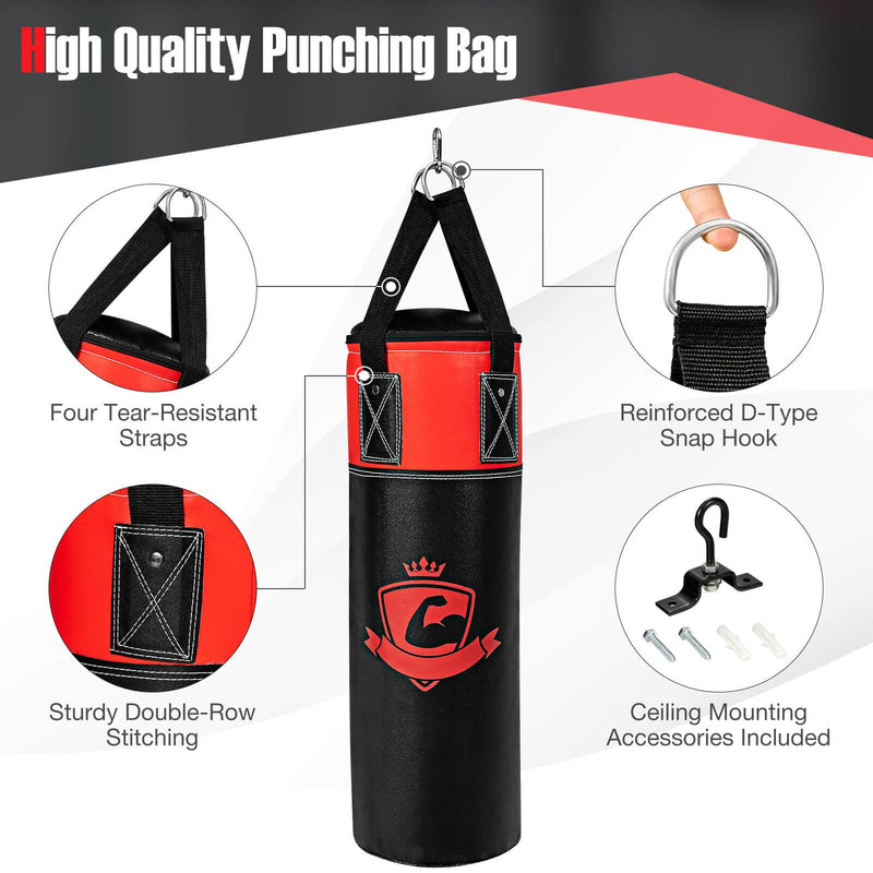 11 Pounds Kids Hanging Punching Bag Set with Punching Gloves-Black