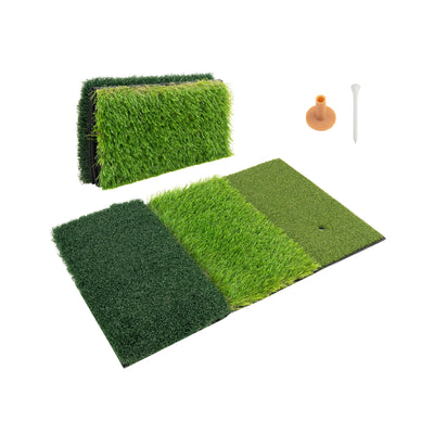 25 x 16 Inch Tri-Turf 3-in-1 Golf Hitting Mat Realistic Synthetic Turf with Tee Holder