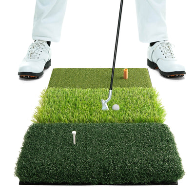 25 x 16 Inch Tri-Turf 3-in-1 Golf Hitting Mat Realistic Synthetic Turf with Tee Holder