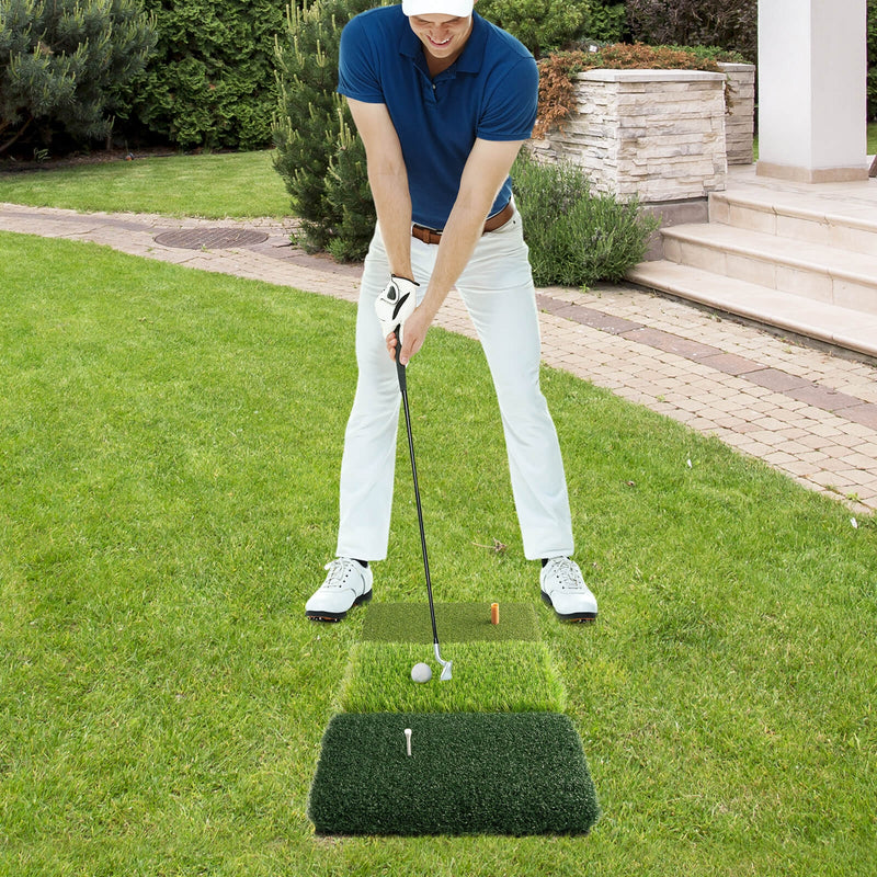 25 x 16 Inch Tri-Turf 3-in-1 Golf Hitting Mat Realistic Synthetic Turf with Tee Holder