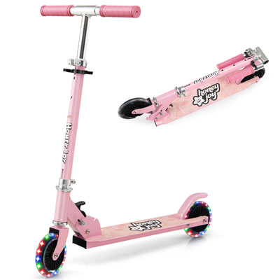 Folding Adjustable Height Kids Toy Kick Scooter with 2 Flashing Wheels-Pink