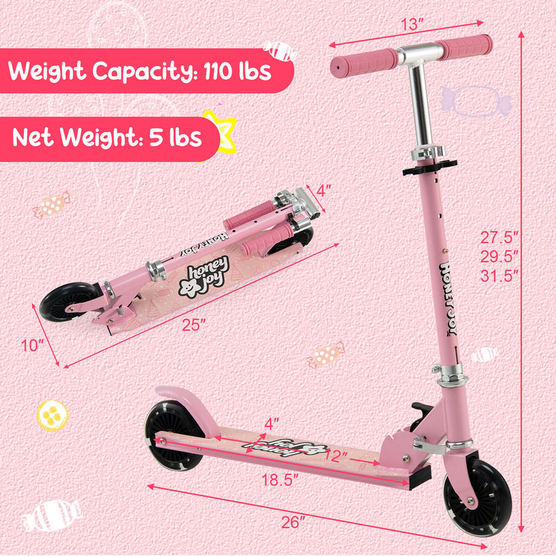 Folding Adjustable Height Kids Toy Kick Scooter with 2 Flashing Wheels-Pink