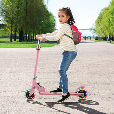 Folding Adjustable Height Kids Toy Kick Scooter with 2 Flashing Wheels-Pink