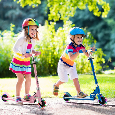 Folding Adjustable Height Kids Toy Kick Scooter with 2 Flashing Wheels-Pink