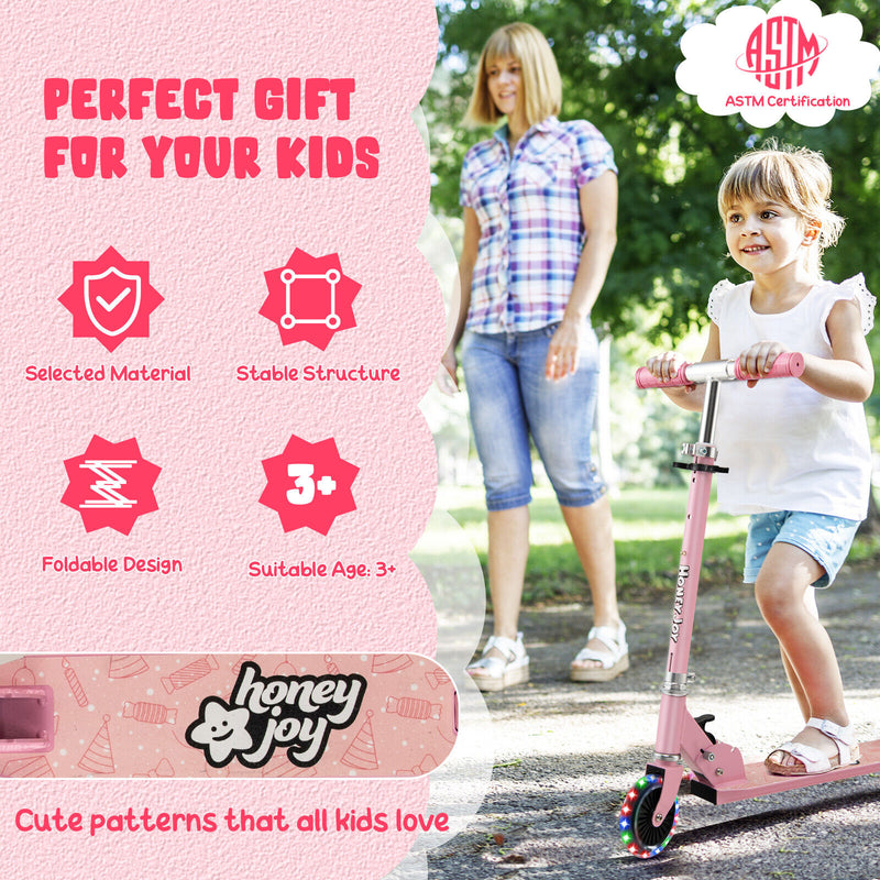 Folding Adjustable Height Kids Toy Kick Scooter with 2 Flashing Wheels-Pink