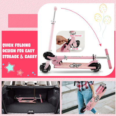 Folding Adjustable Height Kids Toy Kick Scooter with 2 Flashing Wheels-Pink