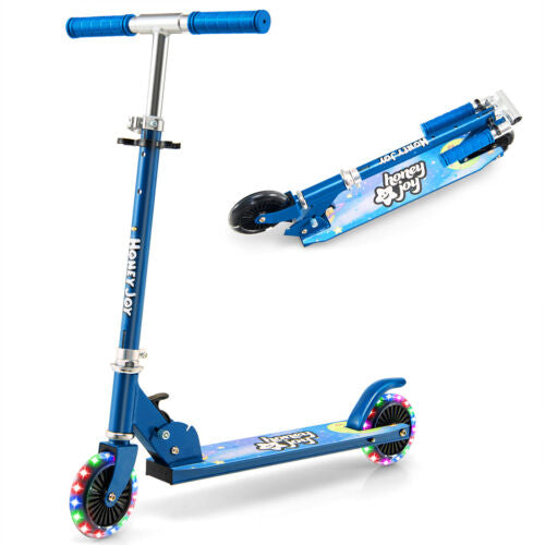 Folding Adjustable Height Kids Toy Kick Scooter with 2 Flashing Wheels-Blue