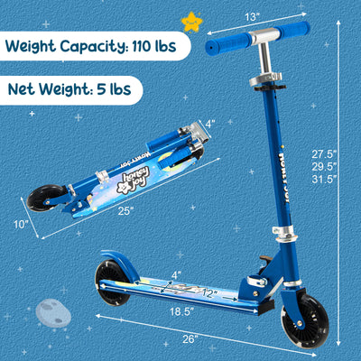 Folding Adjustable Height Kids Toy Kick Scooter with 2 Flashing Wheels-Blue