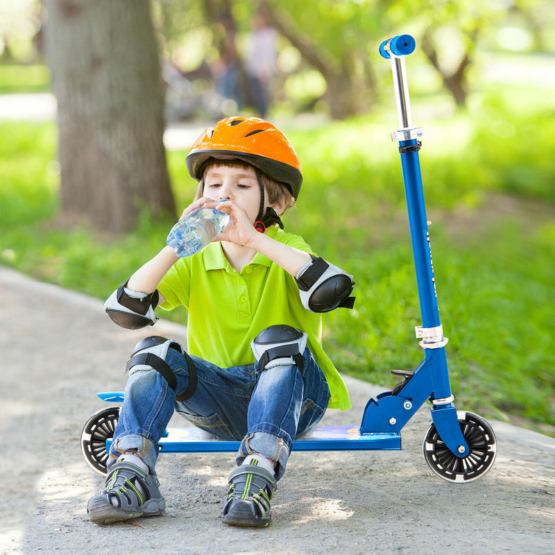 Folding Adjustable Height Kids Toy Kick Scooter with 2 Flashing Wheels-Blue