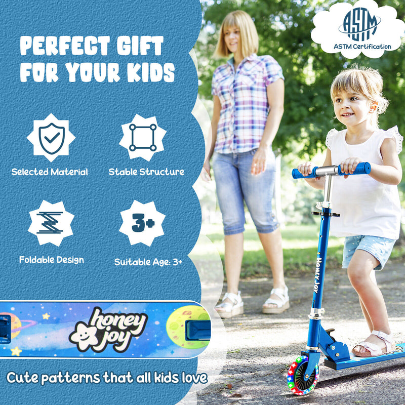 Folding Adjustable Height Kids Toy Kick Scooter with 2 Flashing Wheels-Blue