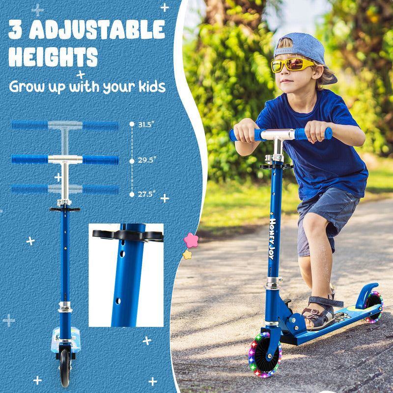 Folding Adjustable Height Kids Toy Kick Scooter with 2 Flashing Wheels-Blue