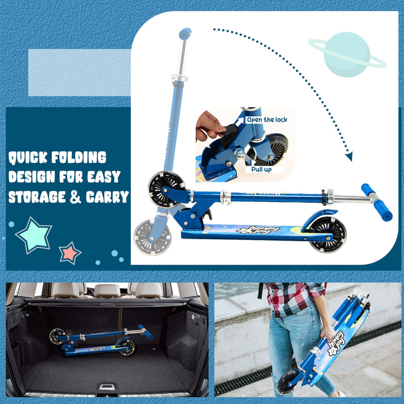 Folding Adjustable Height Kids Toy Kick Scooter with 2 Flashing Wheels-Blue