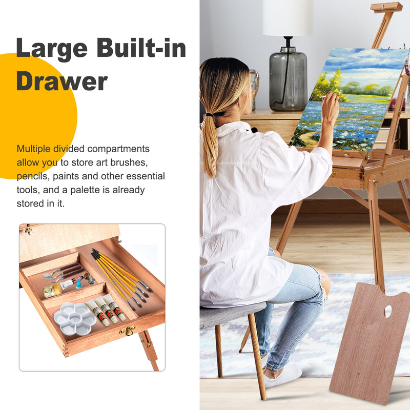 Tripod Folding French Wooden Easel with Sketch Box