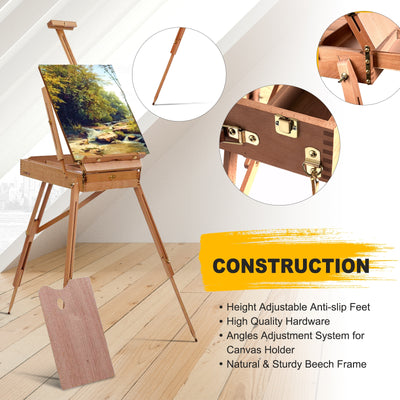 Tripod Folding French Wooden Easel with Sketch Box