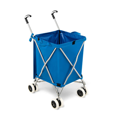 Folding Shopping Utility Cart with Water-Resistant Removable Canvas Bag-Blue